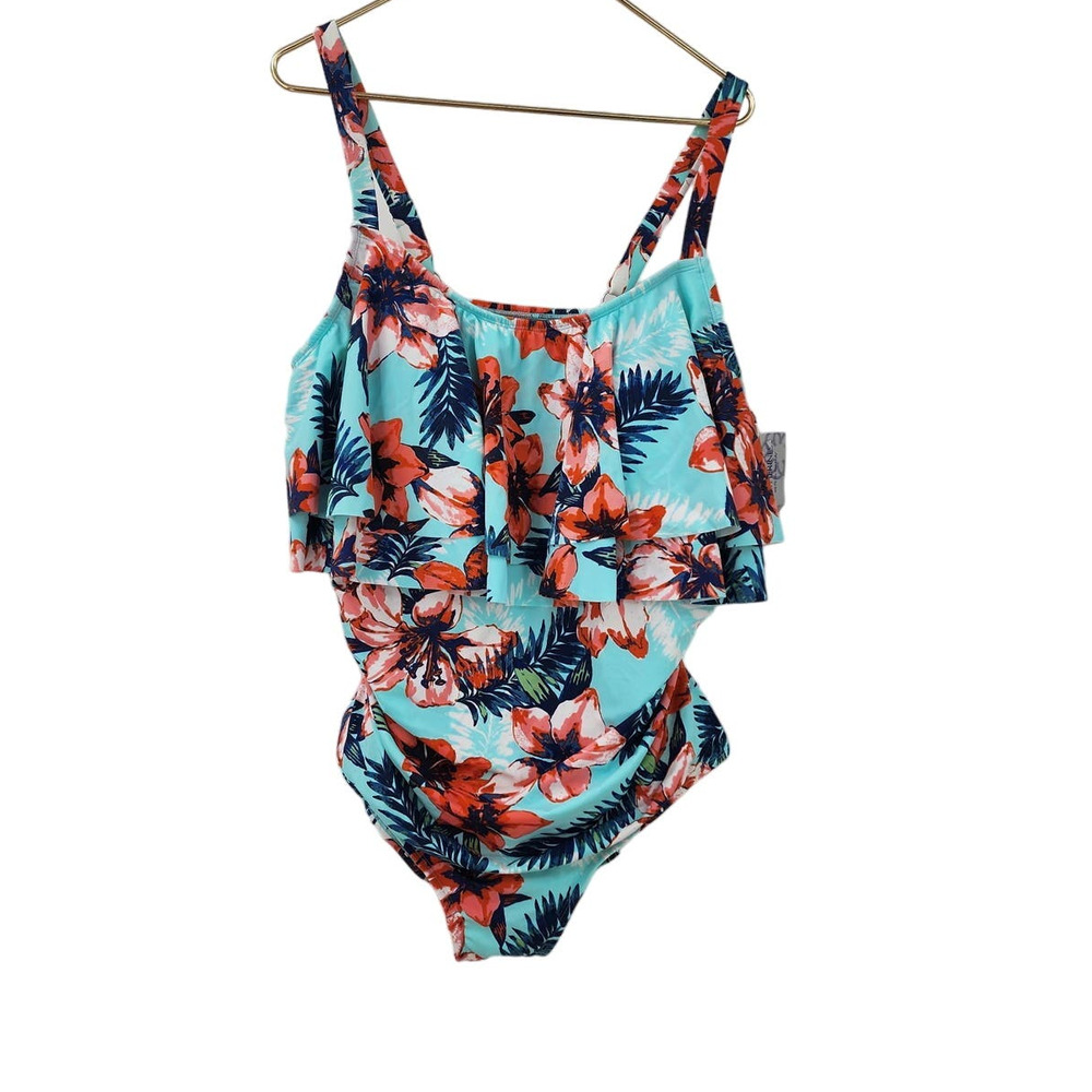 New NWT Catherines Floral One-Piece Ruffle Front Flattering Swimsuit Size‎ 22